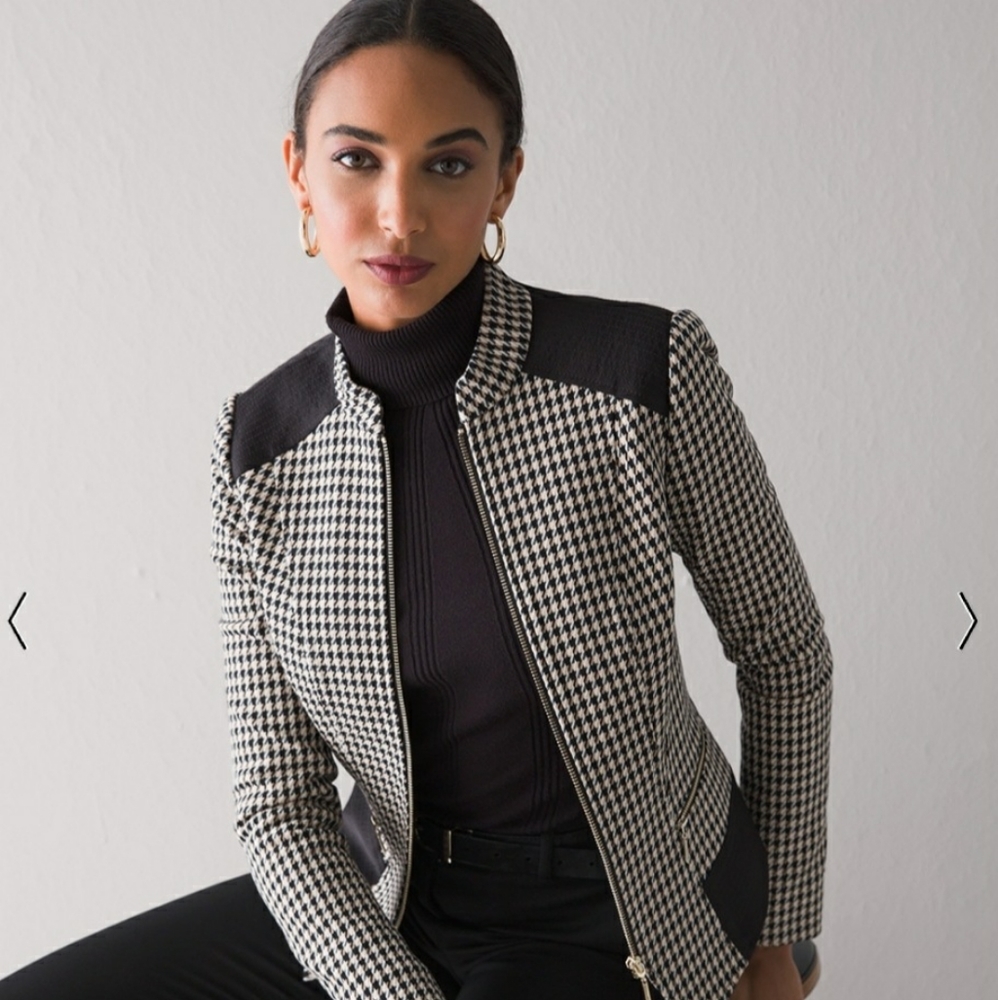 White House Black Market Women's Houndstooth Zip-Up Riding Motorcycle Jacket